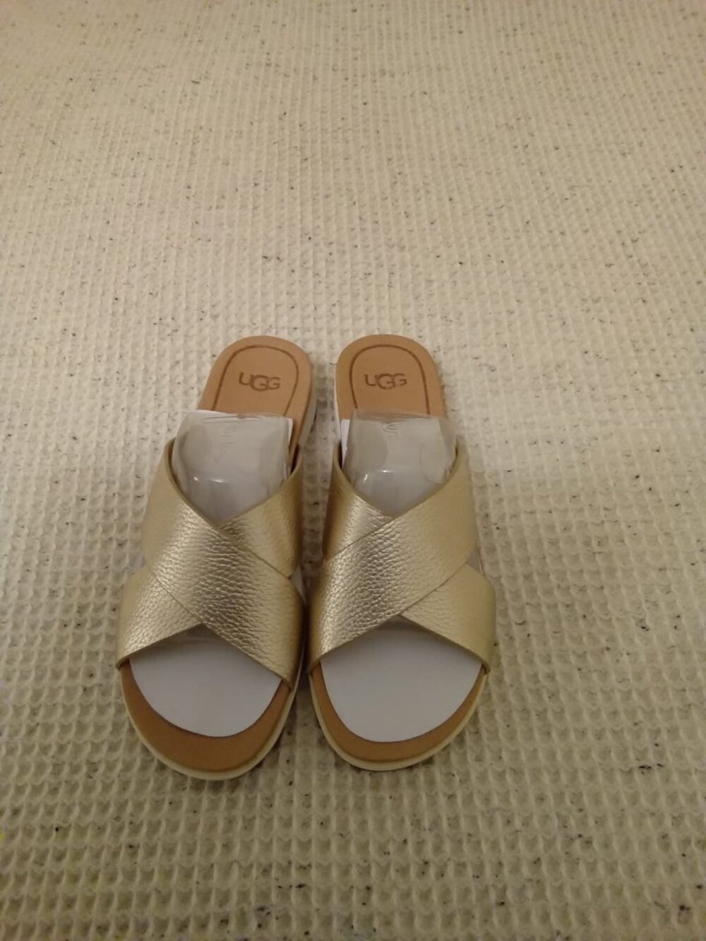 UGG Leather Slides Embossed Logo Slip On Sandals Comfort Womens Shoes